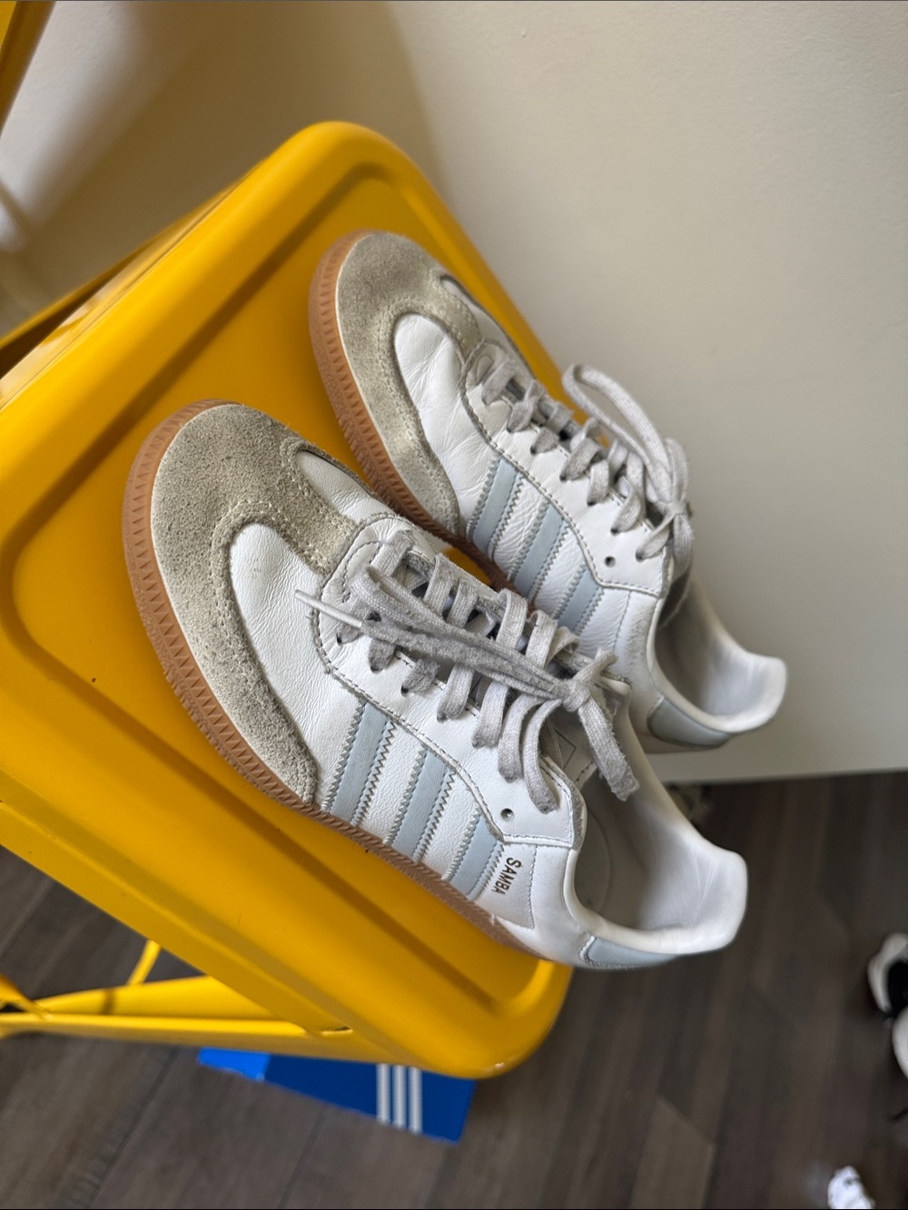 adidas White & baby blue Samba Sneakers